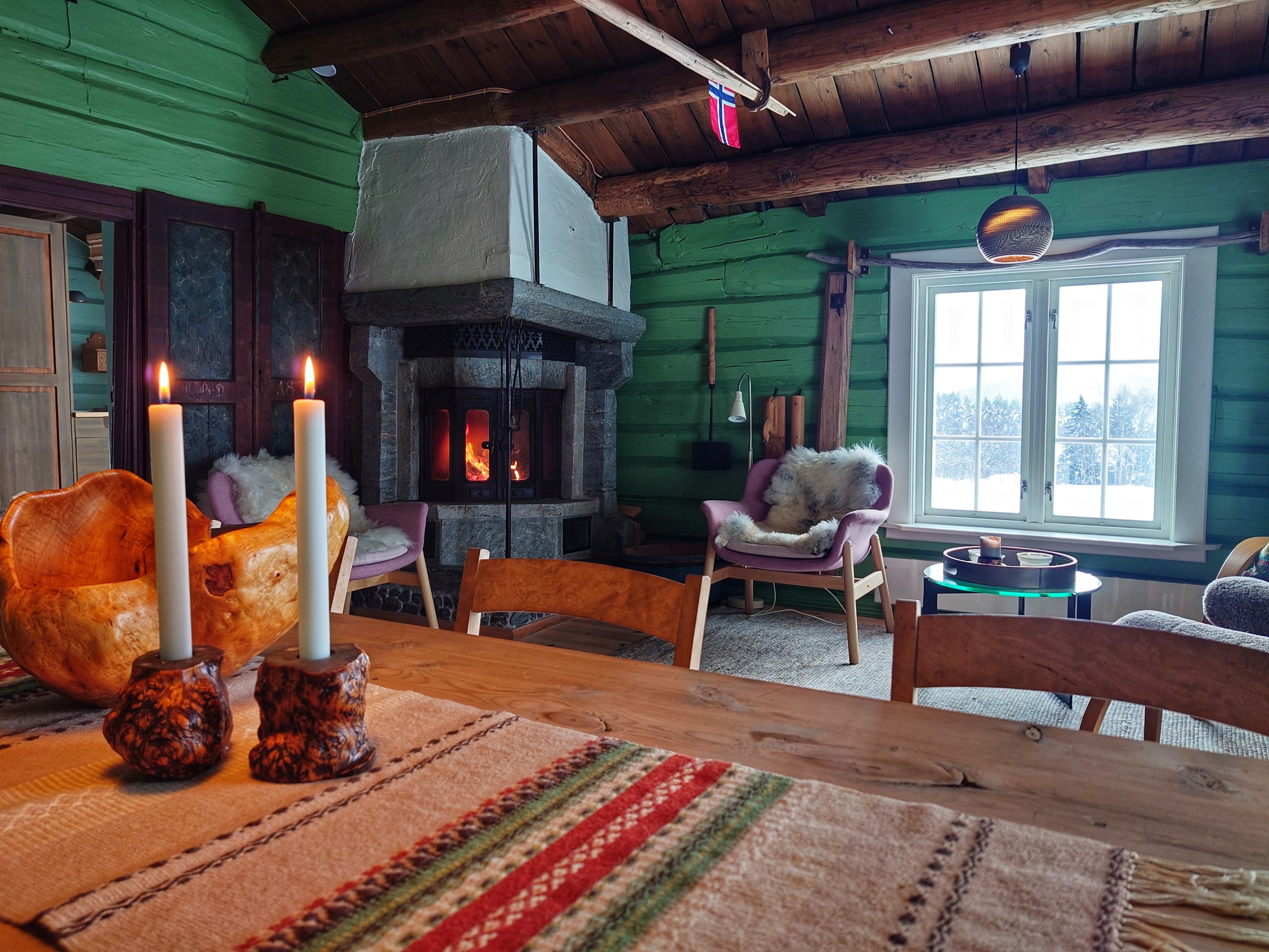 Old farmhouse living room with fireplace